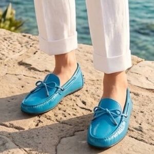 Tod's Turquoise Blue Patent Leather Loafer Driving Moccasin Size 9 NIB